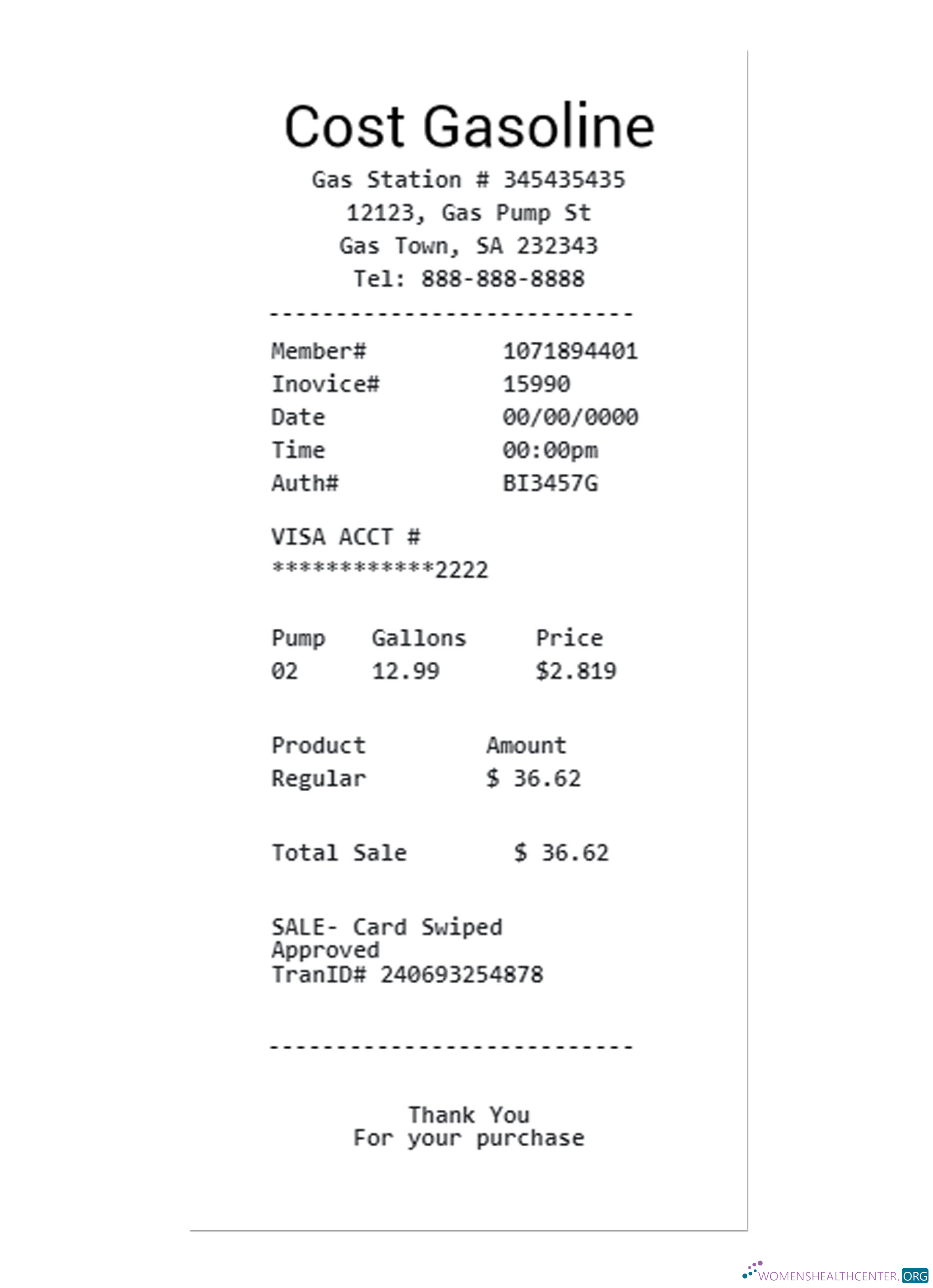 Download COST GASOLINE payment check template Photoshop template